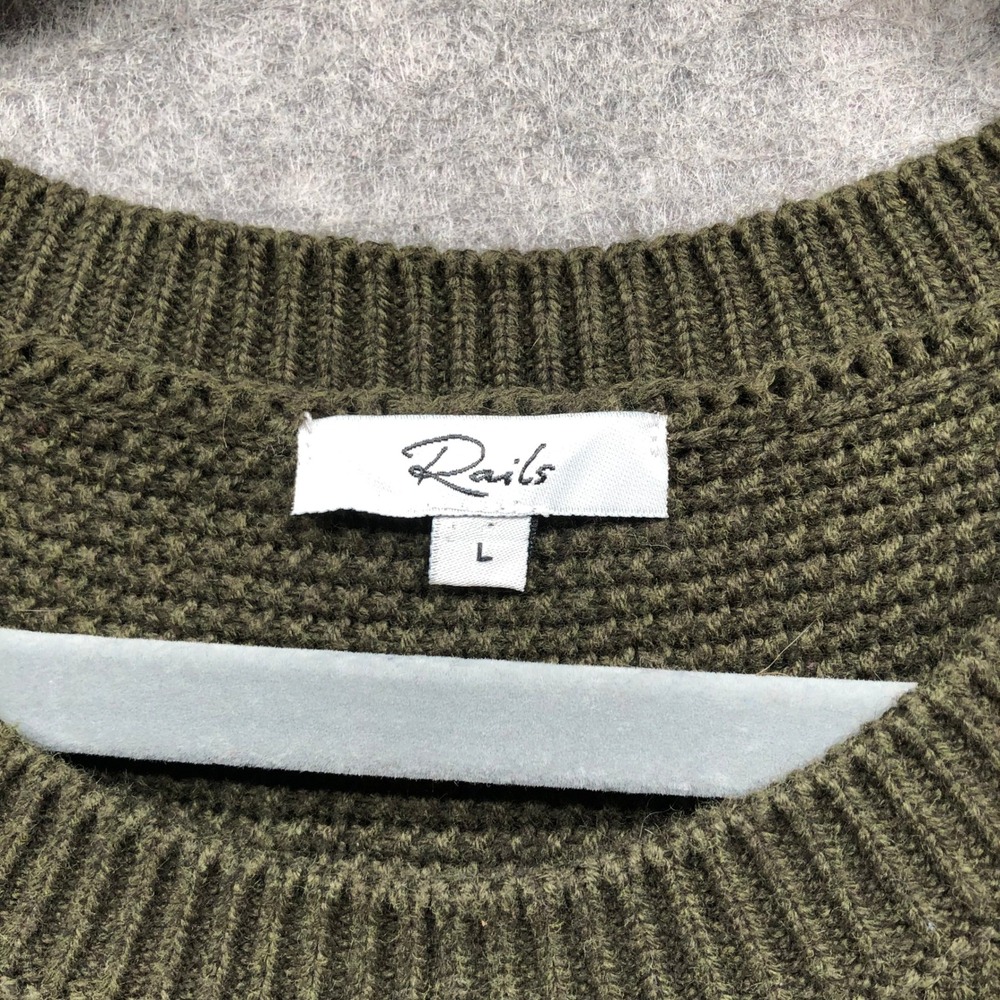 Rails Stafford Sweater Womens Large Olive Green Cotton Cashmere Military Patch - Picture 6 of 12